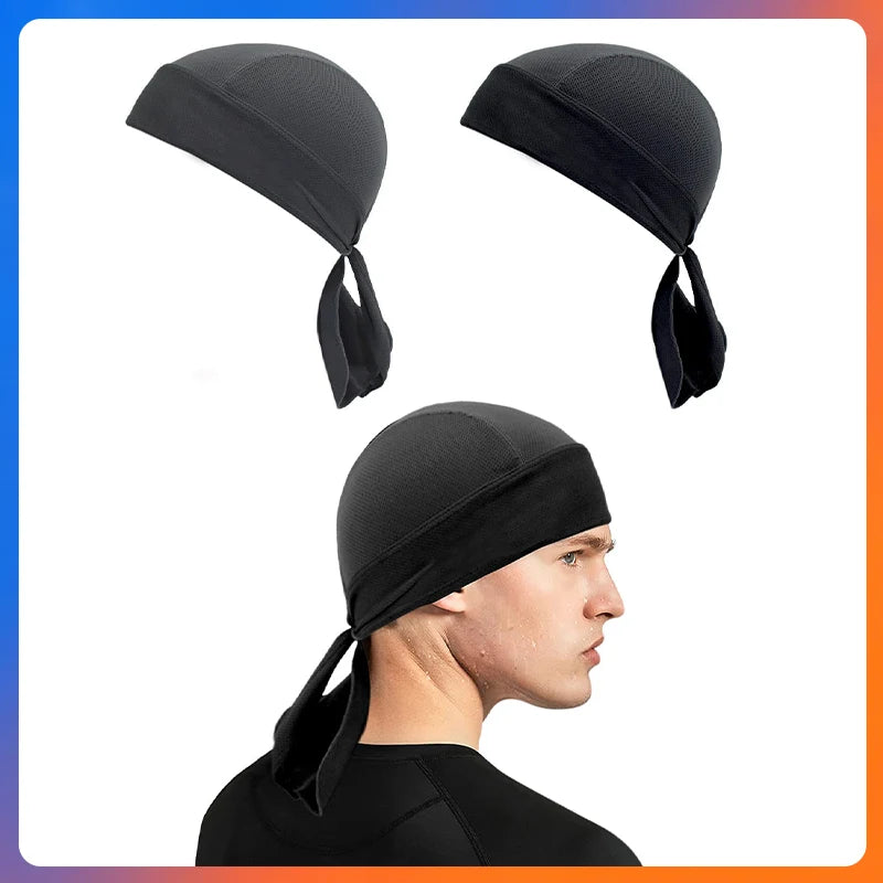 Durag for Men Cycling Pirate Hat Breathable Mesh Pirate Bandana Cap Sweat Absorbent Helmet Inner Head Cover Skull Cap for