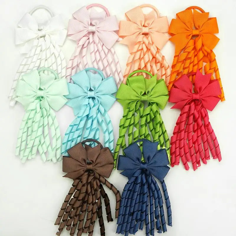 European And American Children's Hair Accessories Cheerleading Stage Streamers Curling Tassel Swallowtail Bow Rubber Band Hair