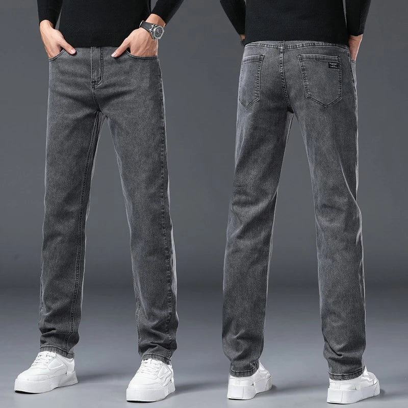 Men's New Stretch Straight Jeans Business Versatile Trendy Youth Casual Regular Long Pants for Spring Autumn Male Denim Trousers