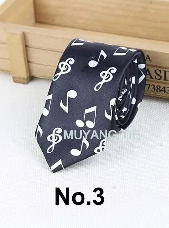 Classic Musical Notes Tie Neck Mens Skinny 5cm Zipper Neckties Red Black Blue White Color Slim Narrow Entertainment Party