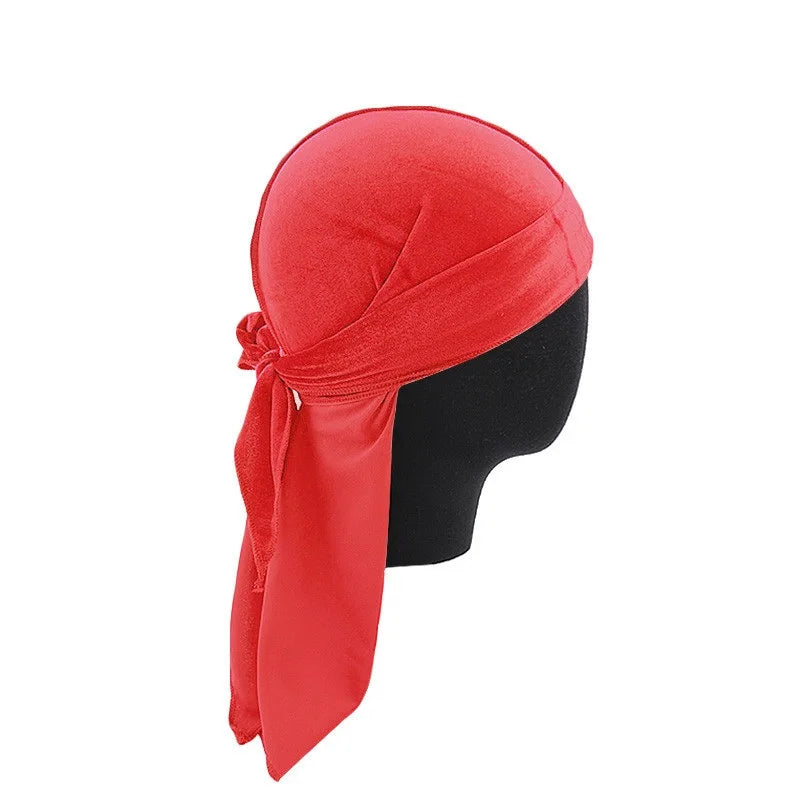 New Unisex Velvet Durags Bandana Turban Hat Men Women Breathable Warm Long Tail Doo Rag Durags Pirate Hat Hip Hop Headband