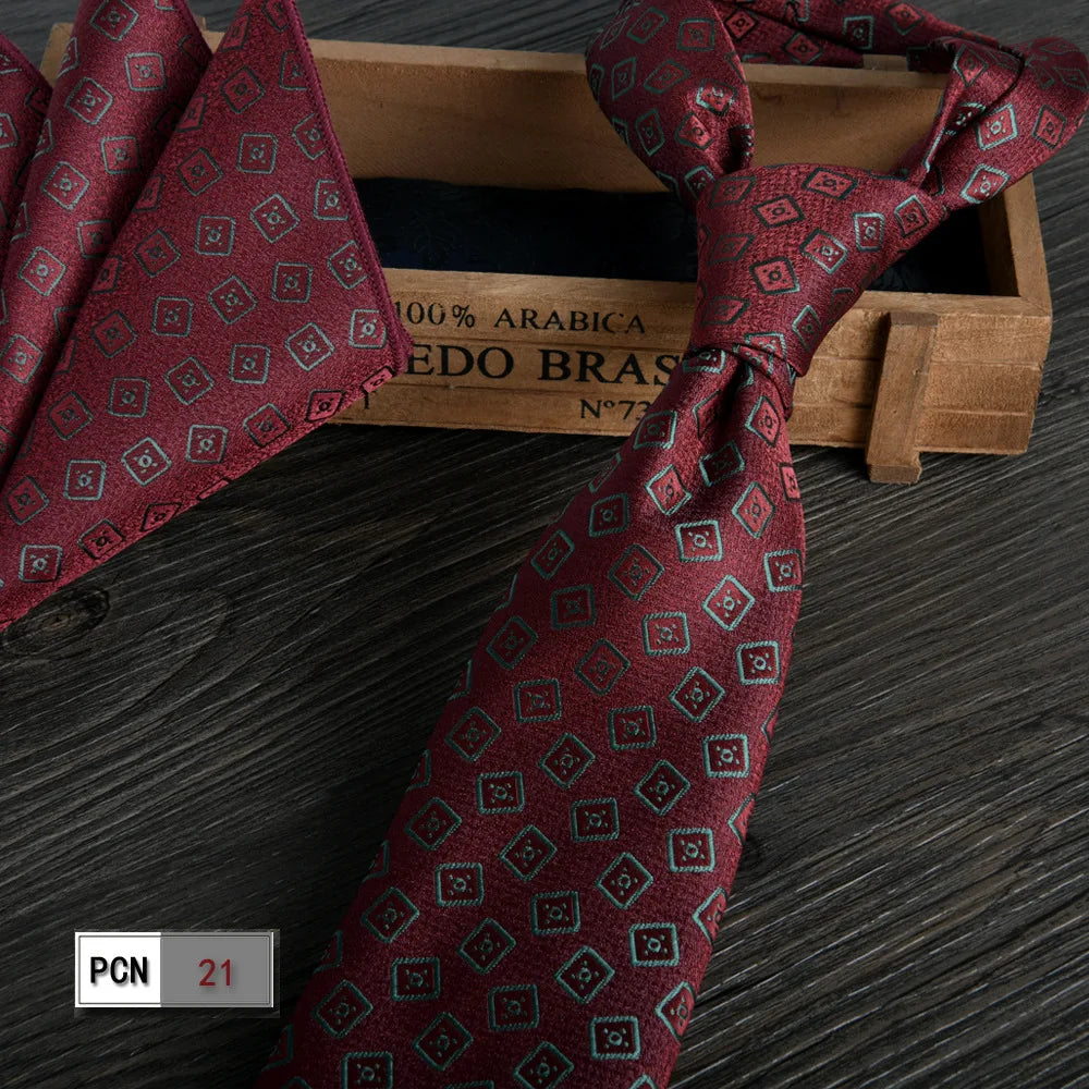 man tie set swine red 8cm Men's Formal tie and pocket square set 2-Piece Business Wedding burgundy ties for men and neckties man