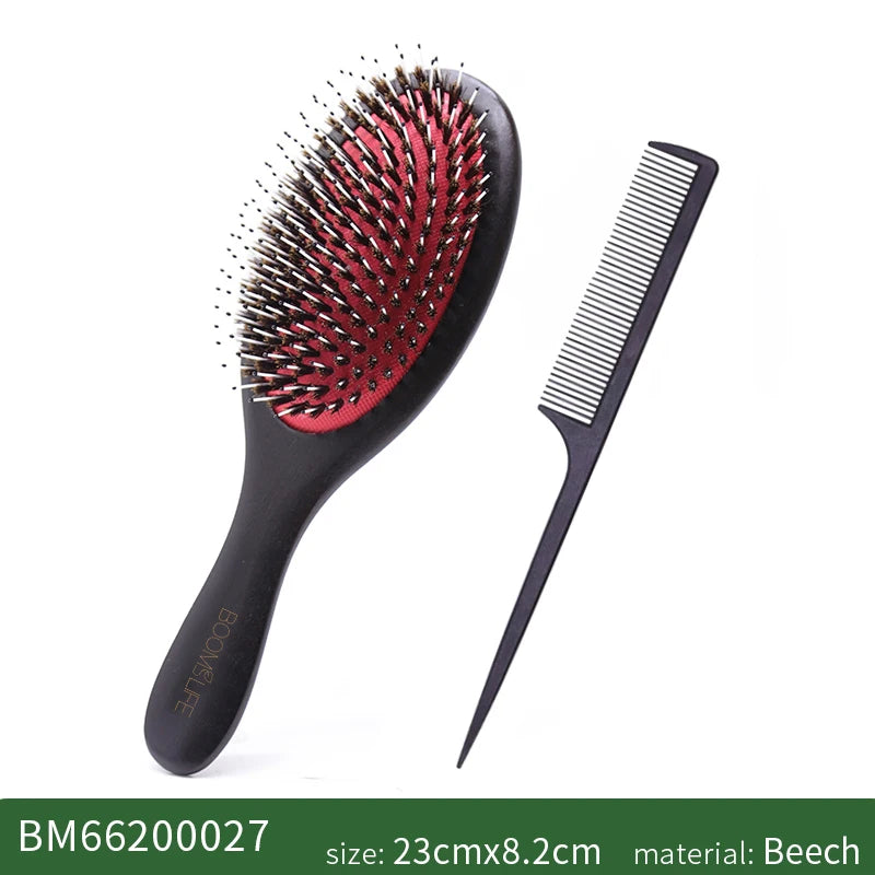 Boar Bristle Hair Brush Women Custom Name Detangling Hair Brush For Curly Hair Wooden Comb Head Scalp Massage Hair Comb