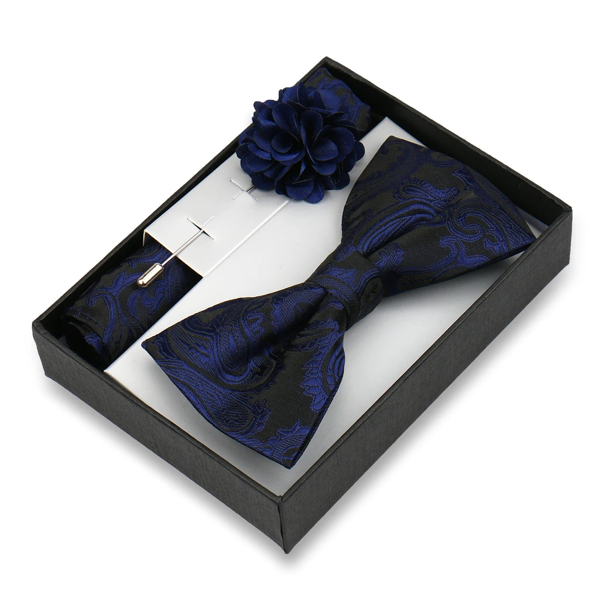 Classic High Quality Bow Tie Set Box Gift For Men Fashion Elegant Bowtie Handchief And Brooch Set Wedding Business Accessories