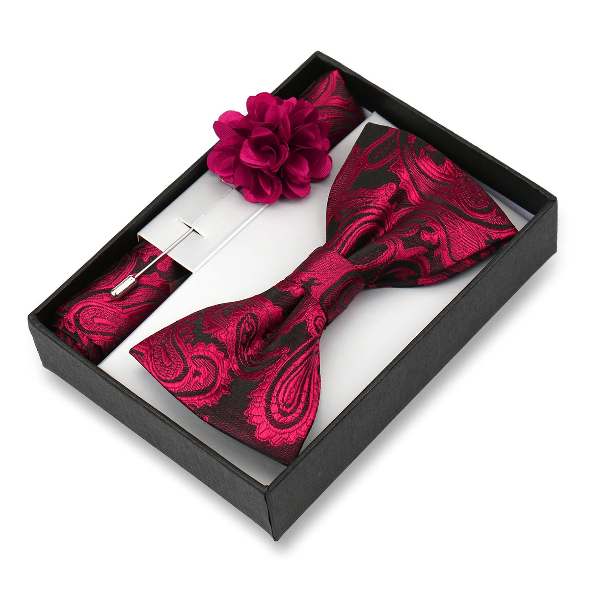 Classic High Quality Bow Tie Set Box Gift For Men Fashion Elegant Bowtie Handchief And Brooch Set Wedding Business Accessories