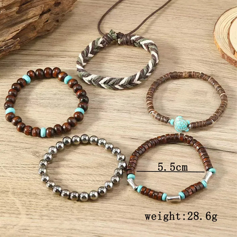 5pcs/set Fashion Vintage Rope Chain Bracelets For Men Multilayer Handmade Bracelet Jewelry Friendship Bracelets Men's Gifts