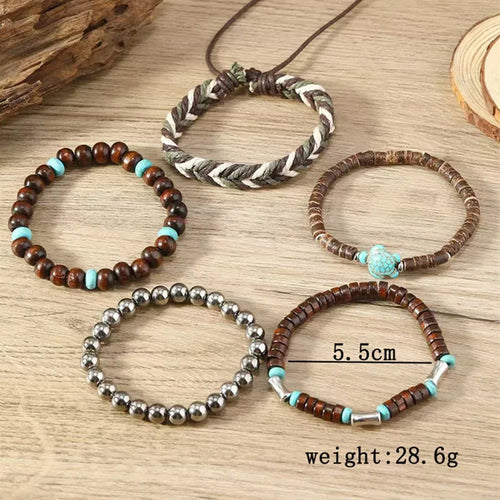 5pcs/set Fashion Vintage Rope Chain Bracelets For Men Multilayer Handmade Bracelet Jewelry Friendship Bracelets Men's Gifts
