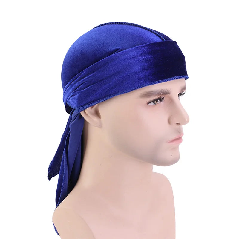 New Unisex Velvet Durags Bandana Turban Hat Men Women Breathable Warm Long Tail Doo Rag Durags Pirate Hat Hip Hop Headband
