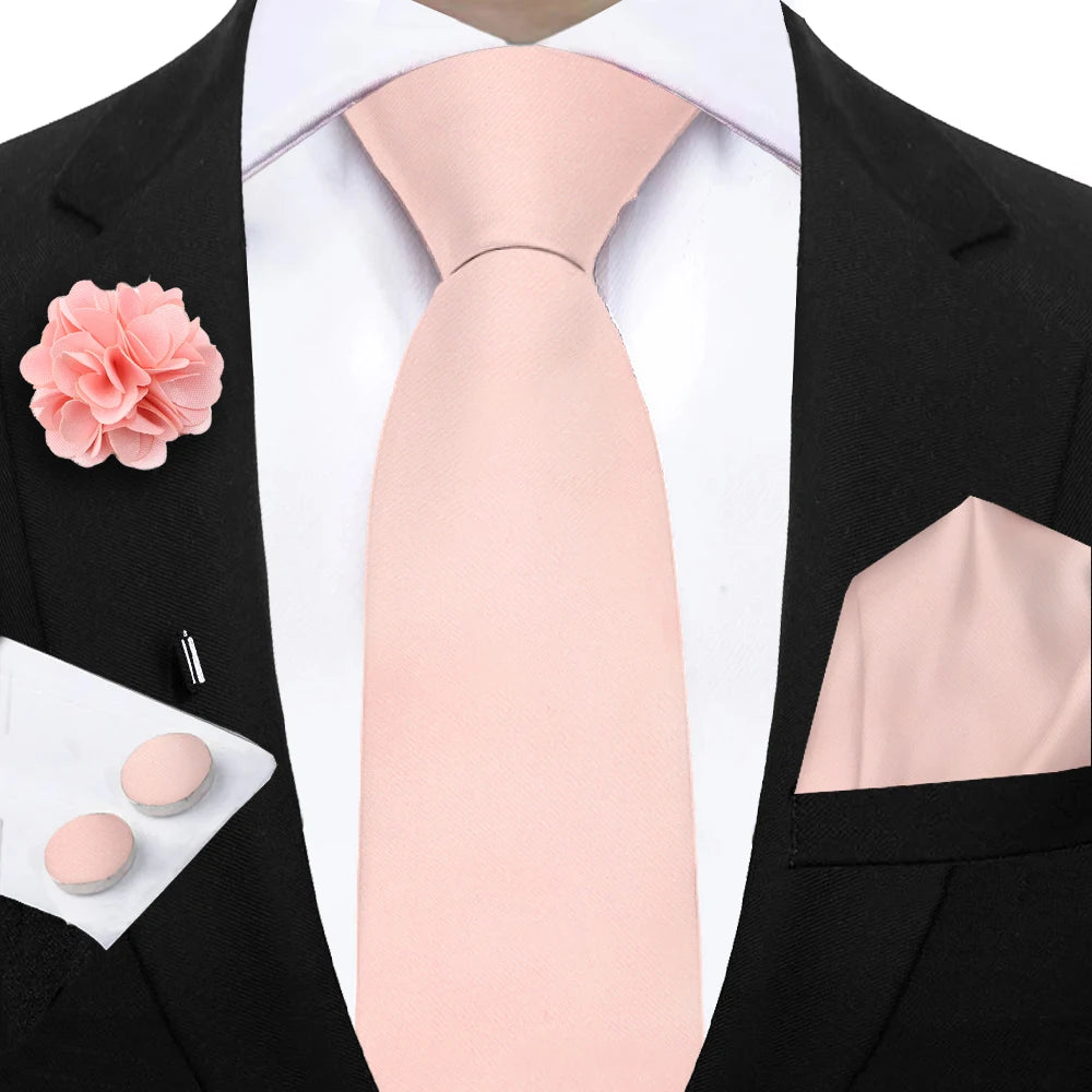 Women & Men Ties Solid NeckTie Pocket Square Brooch Set Men's Wedding Pink Blue Purple Tie Suit Accessories Fit Group Holiday Party