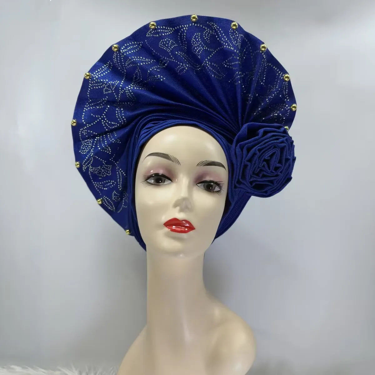 High Quality African Nigeria Gele Elegant Helmet With Stones Headband Turban Head Scarf Head-Hat Auto Gele Brand New Hats 7L631