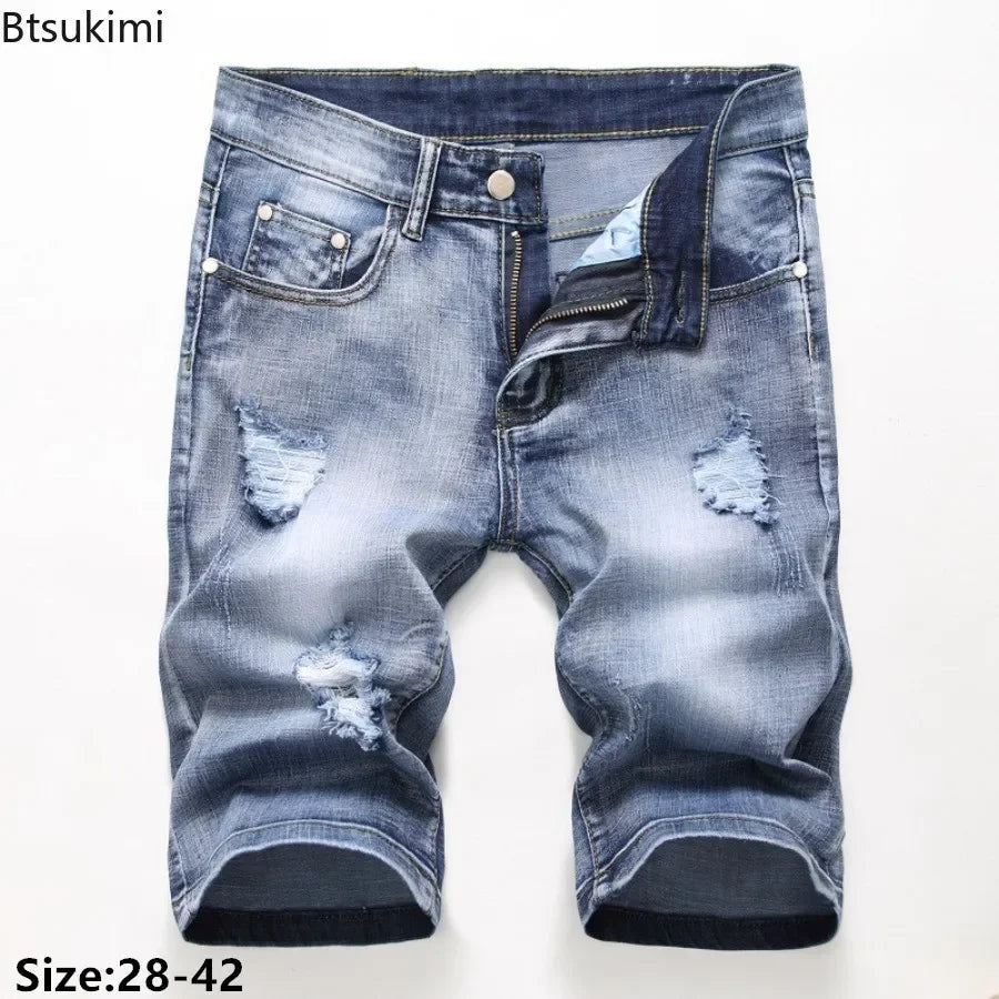 Summer New Men's Jeans Trend Retro Men Denim Shorts Stretch Slim Hip Hop Classic Hole Short Style Jeans for Male Big Size 28-42