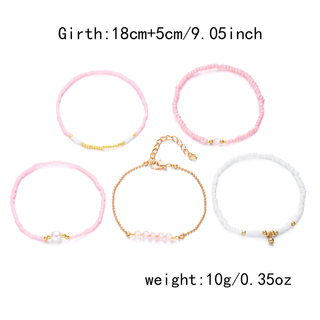 Handmade Black Crystal Beaded Bracelet for Women Minimalist Rice Beads Elastic Rope Bracelet Summer Vacation Party Jewelry Gift