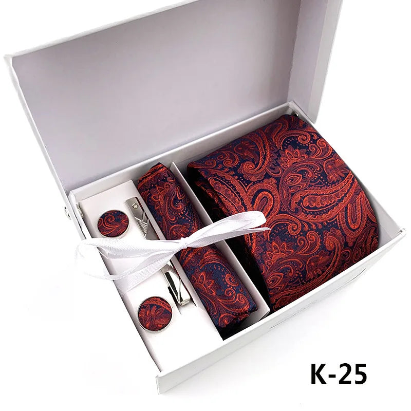 tie set for men gift box for men gravata luxury designer brand 8 cm Jacquard Necktie Pocket Square Clip cufflinks
