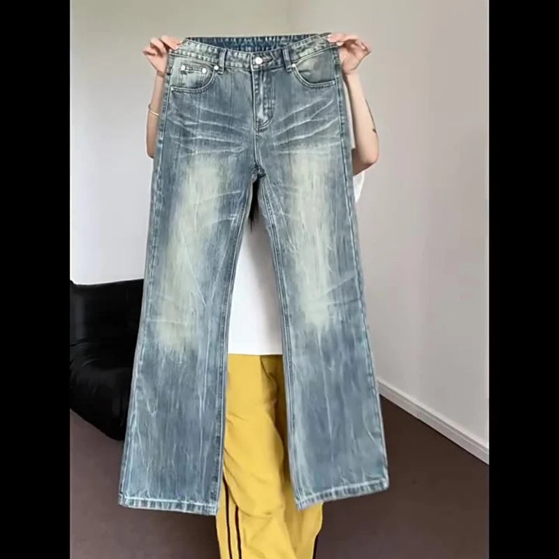 Hiphop Bootcut Jeans Mens Straight Wide-leg Pants New High Street Lightning Ripple Jeans Four Seasons Classic High Quality Pants