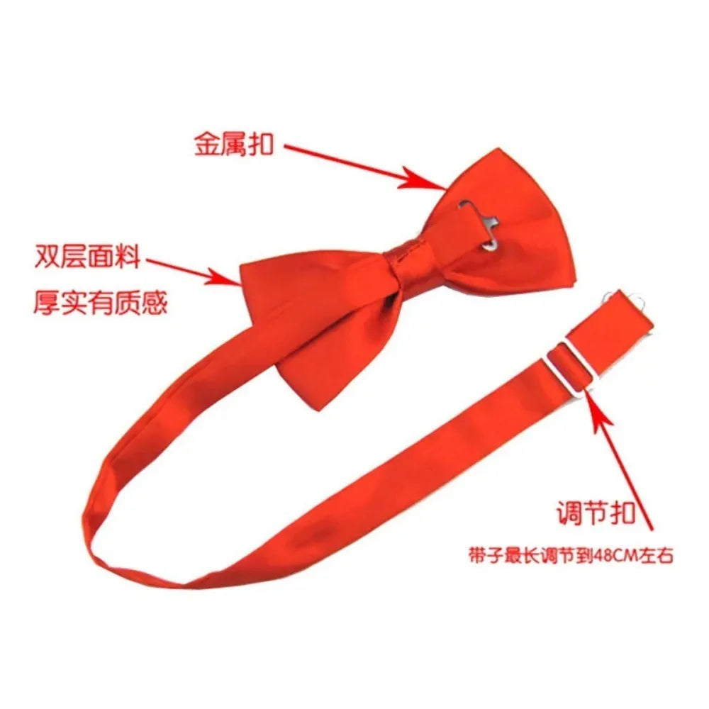 Classic Solid Color Bow Ties for Men & Children, Fashion Bowtie in Green Red Black White, Wedding Party Neck Tie Accessories
