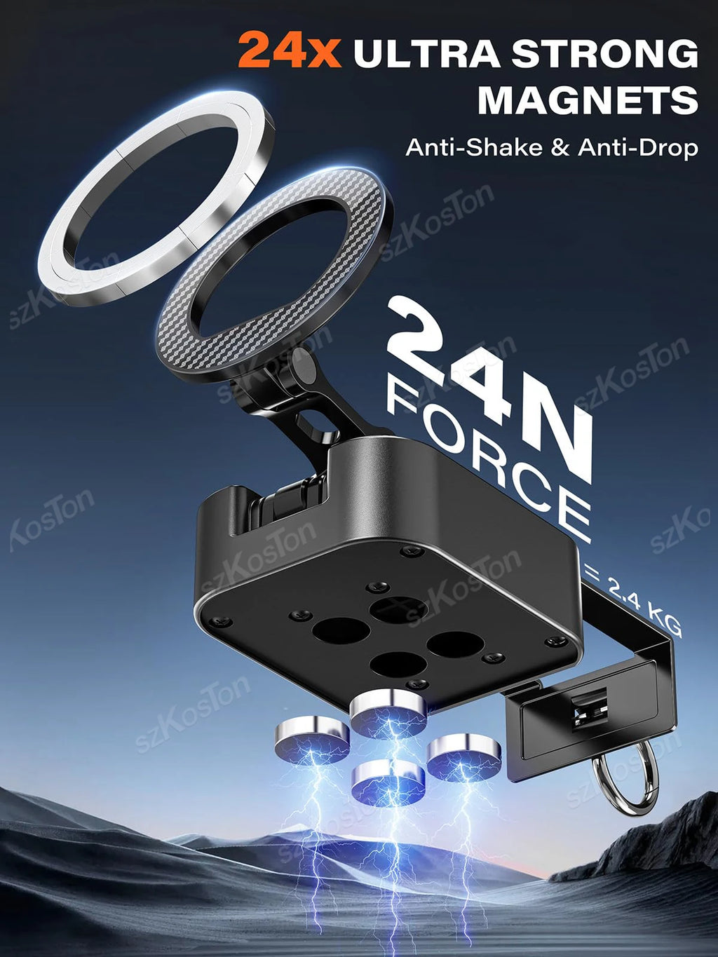 Magnetic Phone Holder with Universal Tray Table Clamp & Metal Ring 360° Rotation Dual-sided Magnets Phone Stand for iPhone 17-12