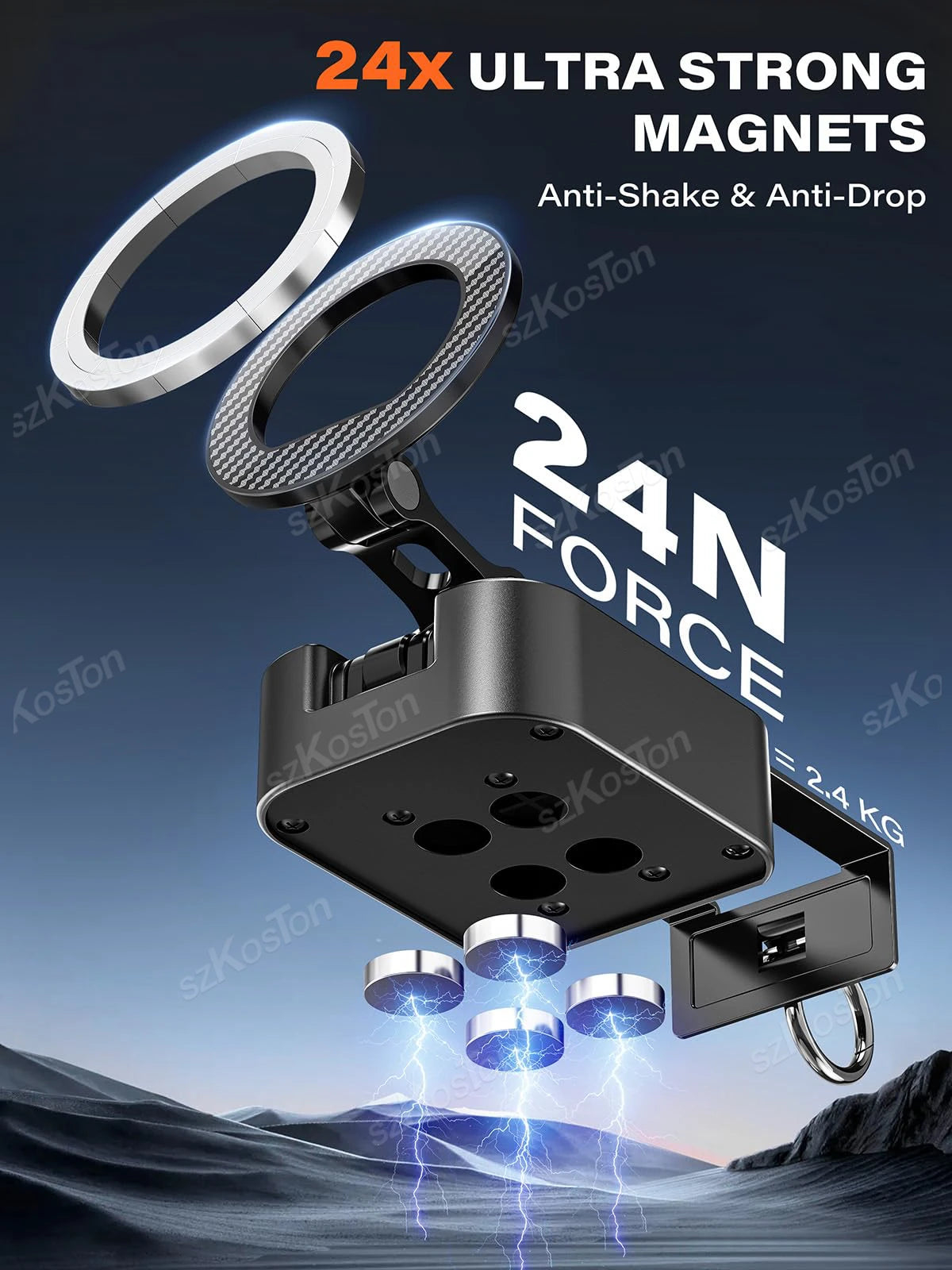 Magnetic Phone Holder with Universal Tray Table Clamp & Metal Ring 360° Rotation Dual-sided Magnets Phone Stand for iPhone 17-12