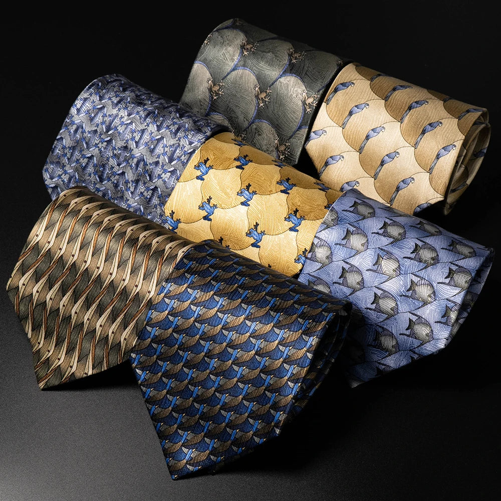 10cm Wide 100% Silk Tie For Men Printed Cartoon animals Handmade Necktie Business Formal Wedding Daily Wear Suit Men's Tie