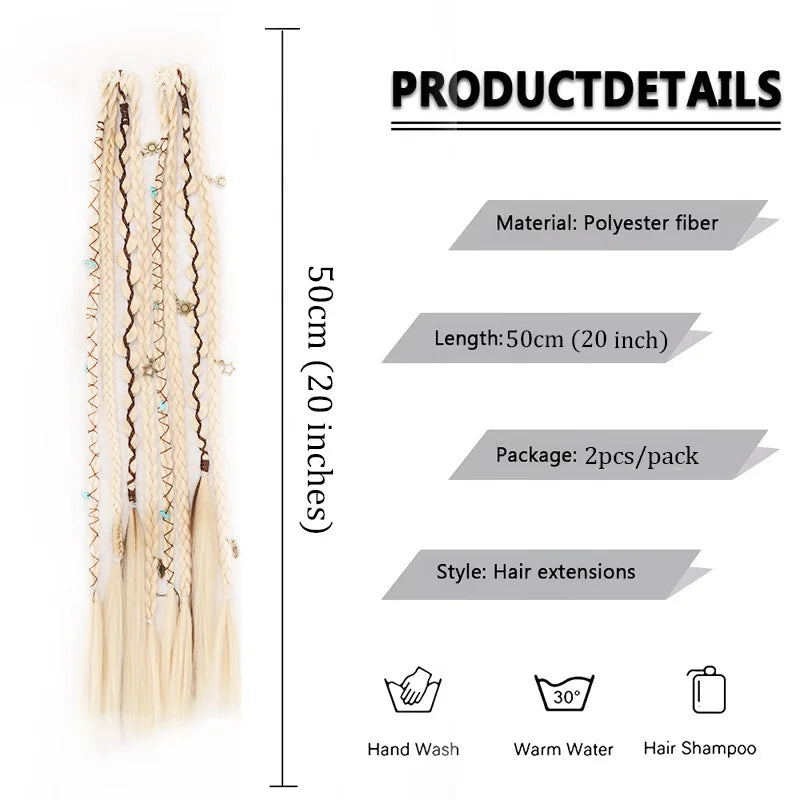 Bohemian Long Hair Braid Hand Woven Wig Braid with Decorative Hair Accessories Easy to Wear Synthetic Hair Clip Braid  synthetic