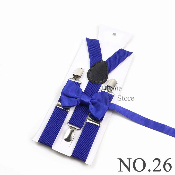 Hot Sale Suspender Bowtie Set For Men Boys Skyle Blue Royal Blue Navy Blue Elastic Adjustable Y-Back Braces Straps Accessory