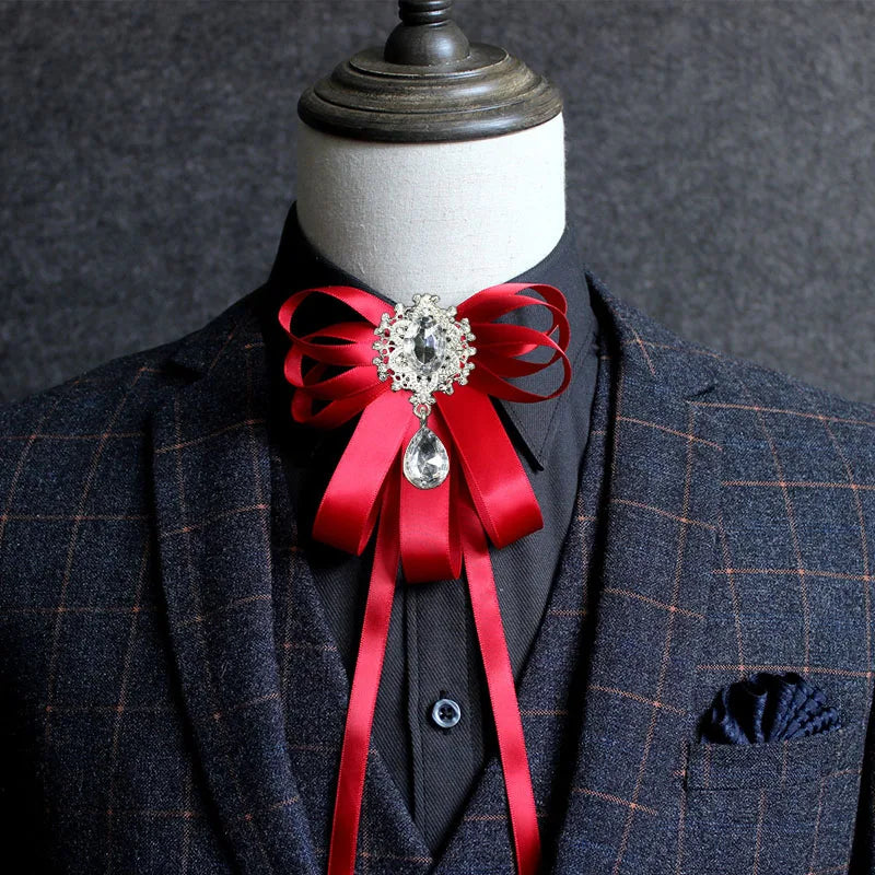 Bow Tie for British Men Women's Casual Suit Handmade Jewelry Gift Rhinestone Bowtie Korean College Style Shirt Collar Flower Pin