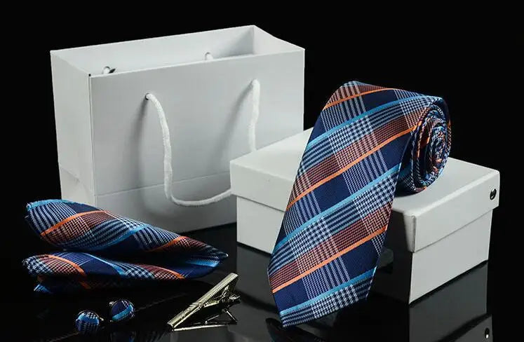tie set for men gift box for men gravata luxury designer brand 8 cm Jacquard Necktie Pocket Square Clip cufflinks