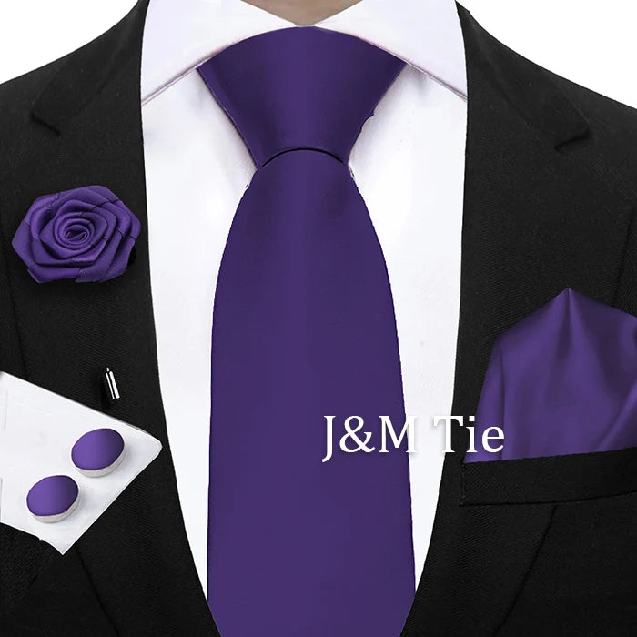Women & Men Ties Solid NeckTie Pocket Square Brooch Set Men's Wedding Pink Blue Purple Tie Suit Accessories Fit Group Holiday Party