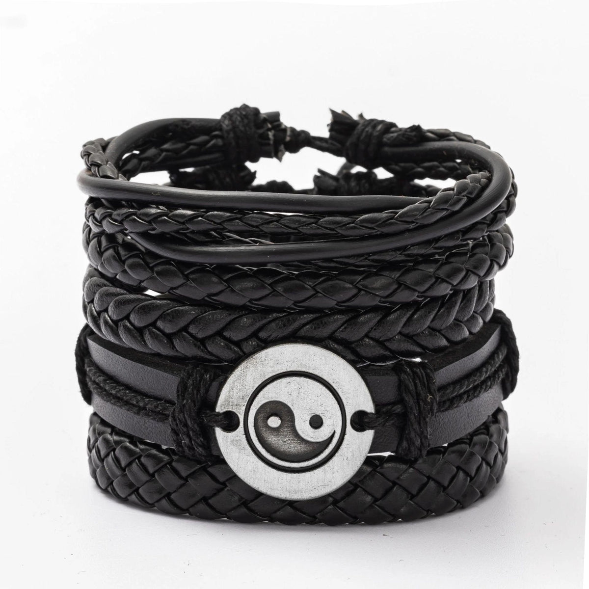4Pcs/ Set Braided Wrap Leather Bracelets For Men Vintage Life Tree Rudder Charm Wood Beads Ethnic Tribal Wristbands