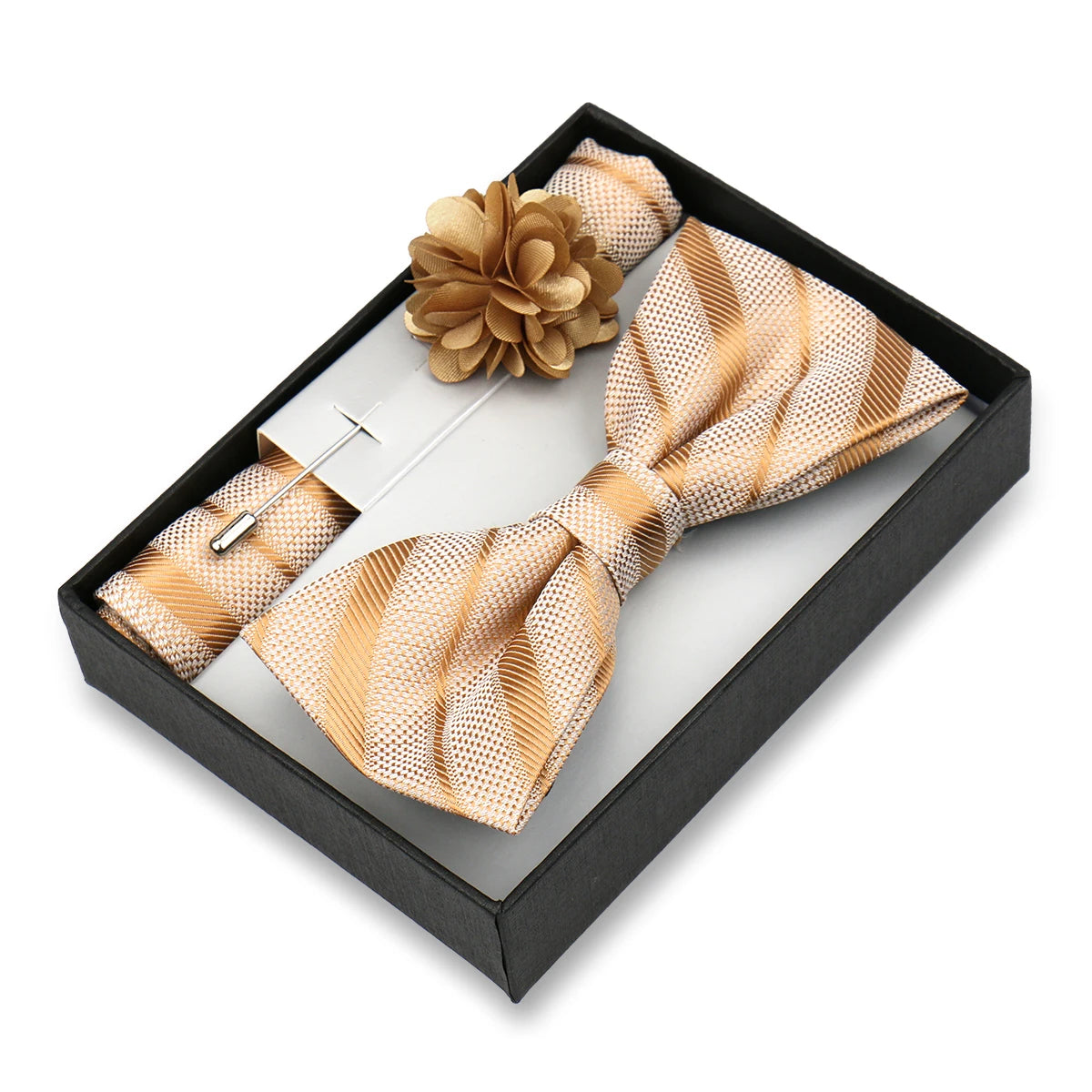 Classic High Quality Bow Tie Set Box Gift For Men Fashion Elegant Bowtie Handchief And Brooch Set Wedding Business Accessories