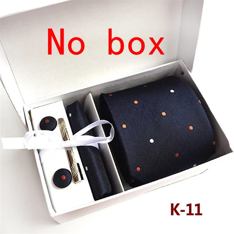 tie set for men gift box for men gravata luxury designer brand 8 cm Jacquard Necktie Pocket Square Clip cufflinks
