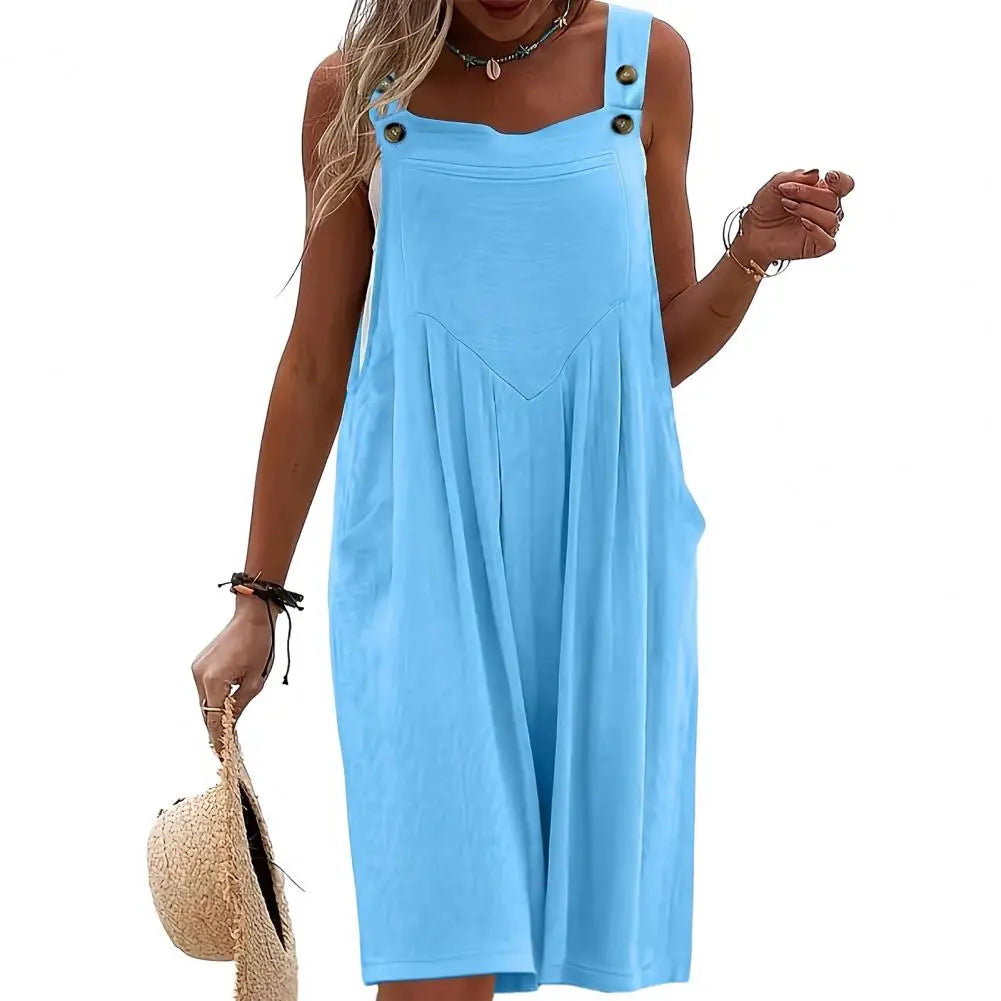Suspender Style Jumpsuit Women's Sleeveless OverallSleeveless Loose Sleeveless Wide Leg Overall Solid Casual Daily Romper