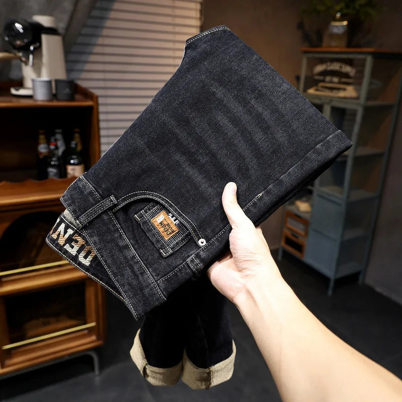 On The New Embroidered Jeans Men's Light Luxury Trend Senior Sense of All Straight Tube Lace-up Adult Gentleman Comfortable