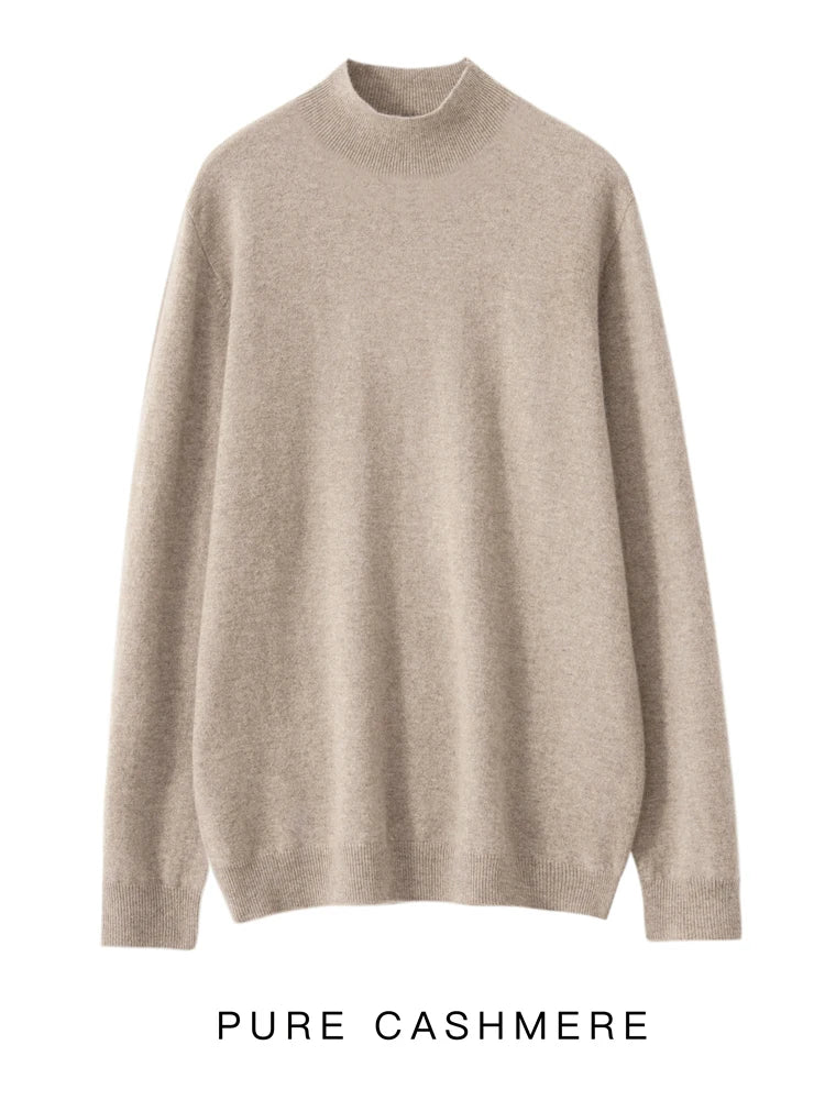 New Men's 100% Merino Wool Mock Neck Pullover Soft Warm Jumpers Quality Cashmere Sweater Casual Smart Knitwear Basic Tops Clothi