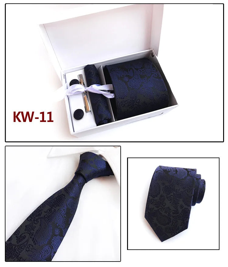 tie set for men gift box for men gravata luxury designer brand 8 cm Jacquard Necktie Pocket Square Clip cufflinks