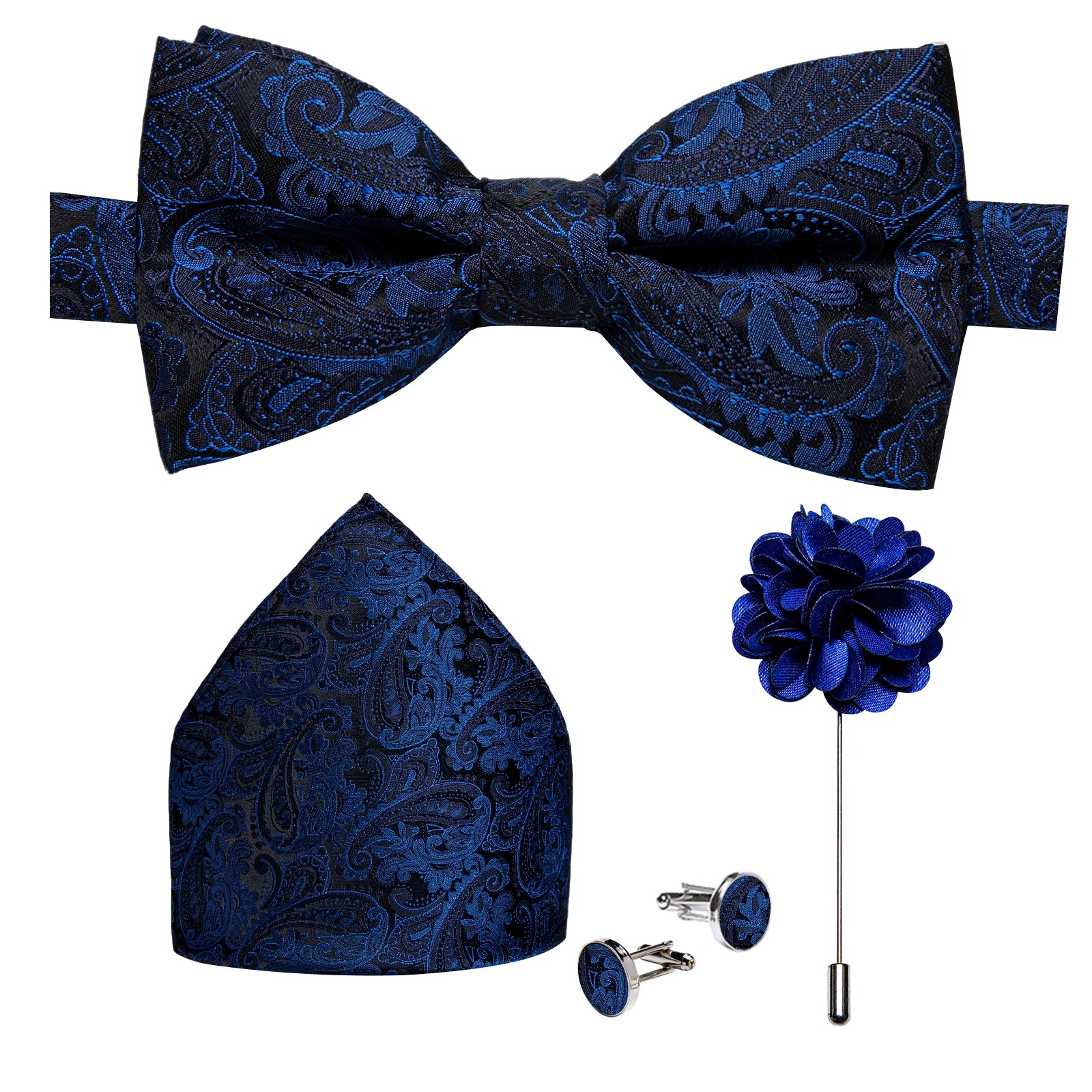 Wedding Bow Tie for Men Classic Red Pre-tied Bowtie Cufflinks Corsage Set for Party Butterfly Knot Gift Man Accessories