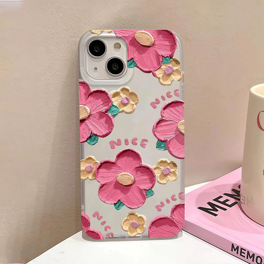 Matte Soft Silicone Phone Cases for iPhone 15 Case iPhone 16 13 17 Pro Max 14 11 12 Pro 15 16 Plus Flower Clear Shockproof Cover