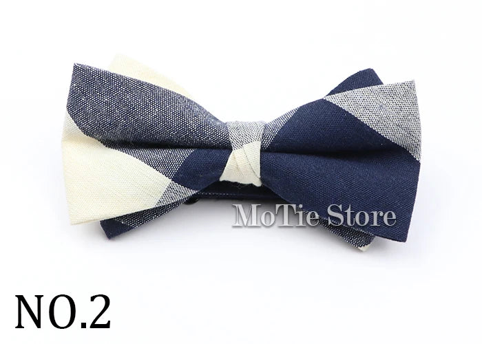 Cotton Double Layer Bowtie For Men Casual Bow Tie Adult Bow Ties Cravats Male Plaid Bow knot For Party Wedding Striped Butterfly