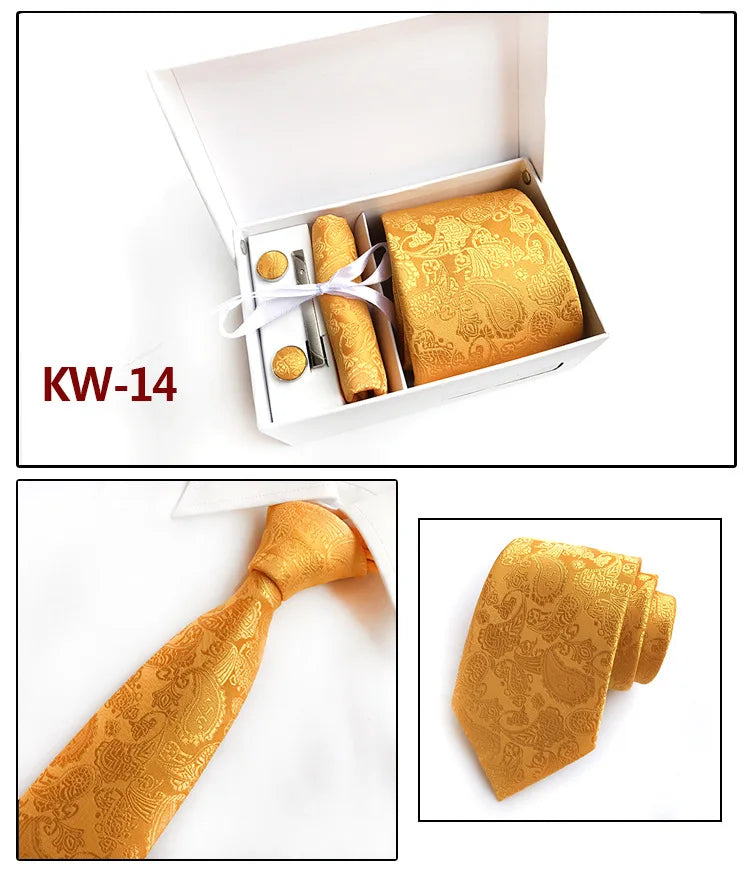 tie set for men gift box for men gravata luxury designer brand 8 cm Jacquard Necktie Pocket Square Clip cufflinks