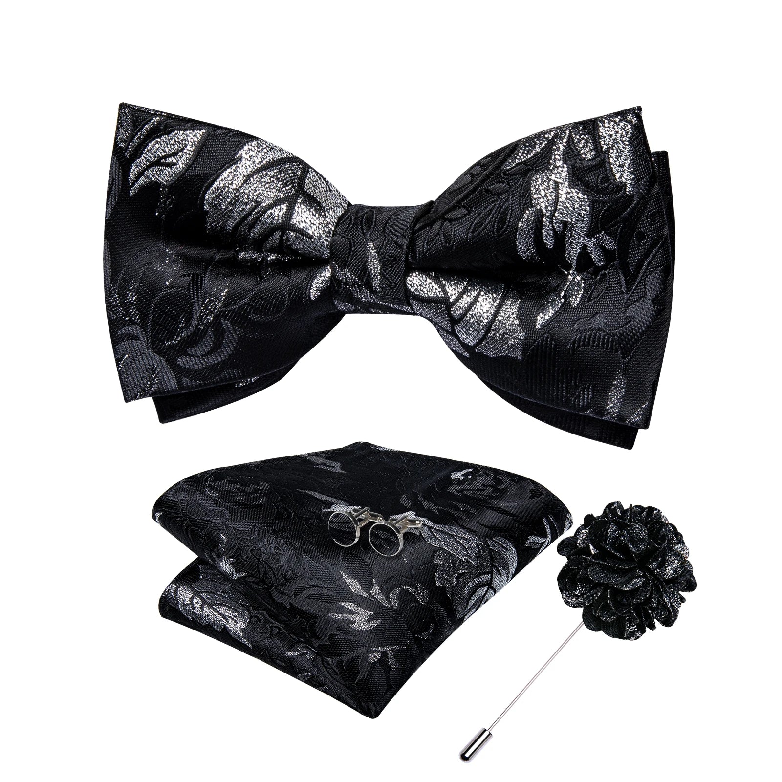 Wedding Bow Tie for Men Classic Red Pre-tied Bowtie Cufflinks Corsage Set for Party Butterfly Knot Gift Man Accessories