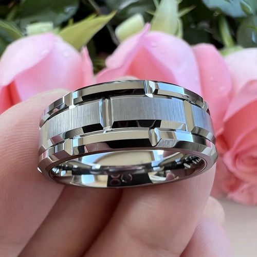 8MM Simple Silver Color Matte Men's Jewelry Groove Stainless Steel Rings Women Wedding Band Party Jewelry Steel Ring Dropship