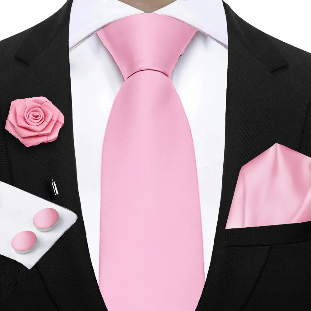 Women & Men Ties Solid NeckTie Pocket Square Brooch Set Men's Wedding Pink Blue Purple Tie Suit Accessories Fit Group Holiday Party