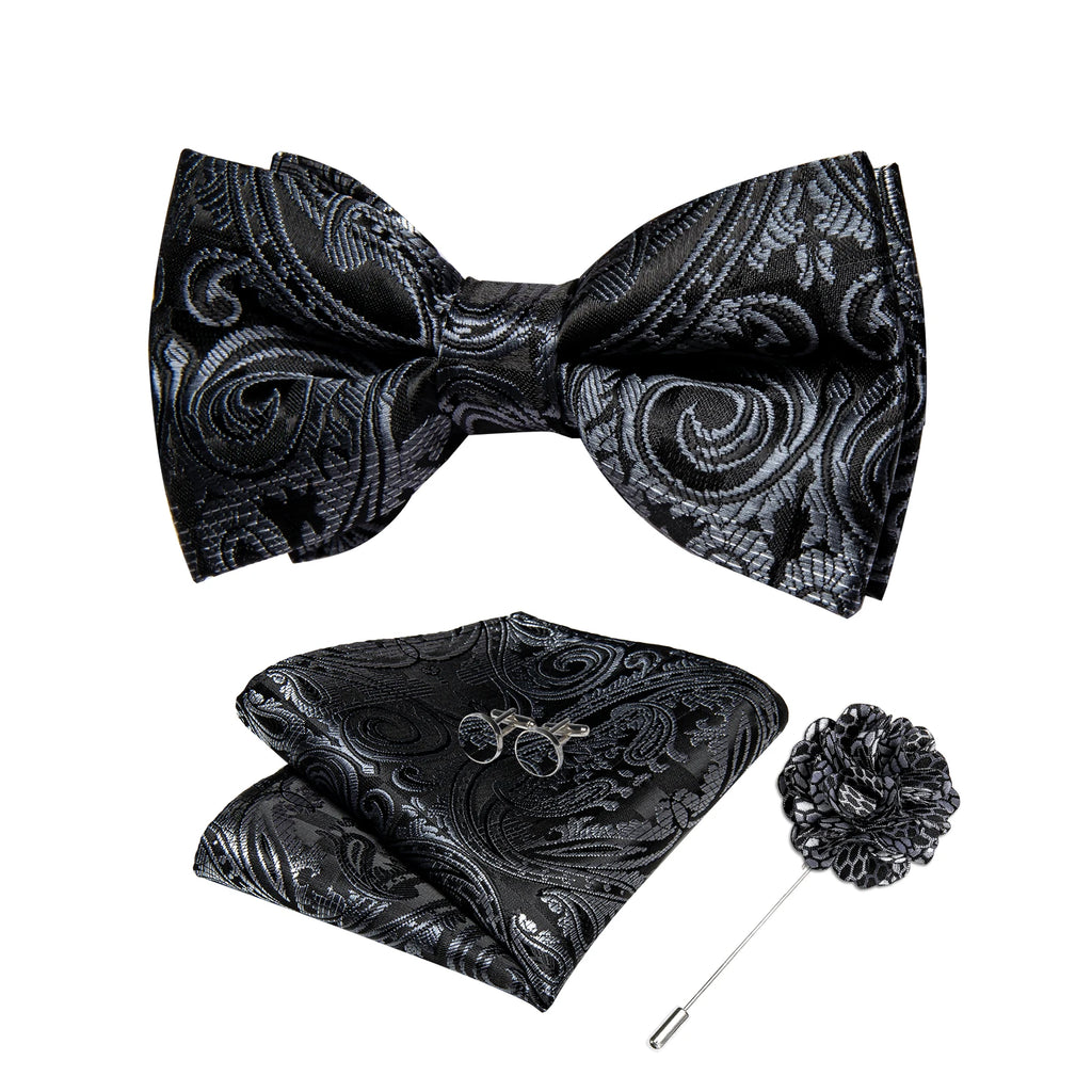 Wedding Bow Tie for Men Classic Red Pre-tied Bowtie Cufflinks Corsage Set for Party Butterfly Knot Gift Man Accessories