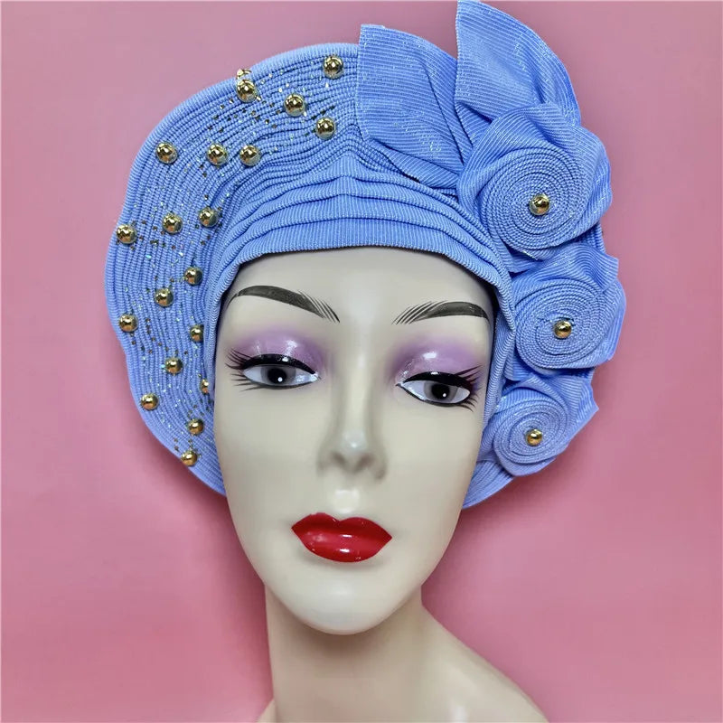 Latest Aso Oke Auto Gele Headtie Already Handmade African Cap Nigerian Wedding Gele Women Braid Turbans Ladies Head Wraps 9L0624