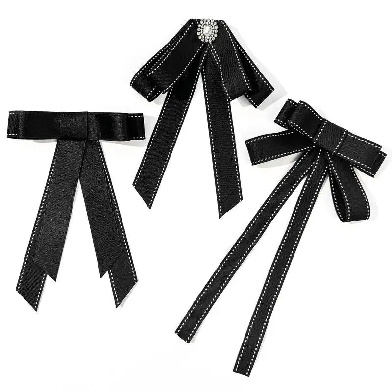 Black Ribbon Fabric Bow Brooch Tie Blouse Sweater Neckline Accessories Decoration