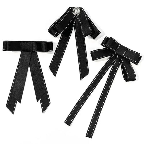Black Ribbon Fabric Bow Brooch Tie Blouse Sweater Neckline Accessories Decoration