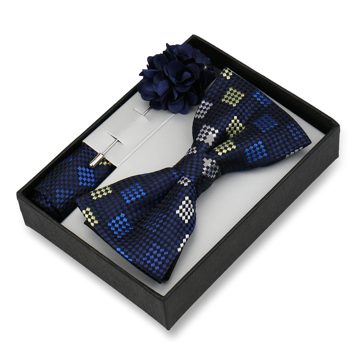 Classic High Quality Bow Tie Set Box Gift For Men Fashion Elegant Bowtie Handchief And Brooch Set Wedding Business Accessories