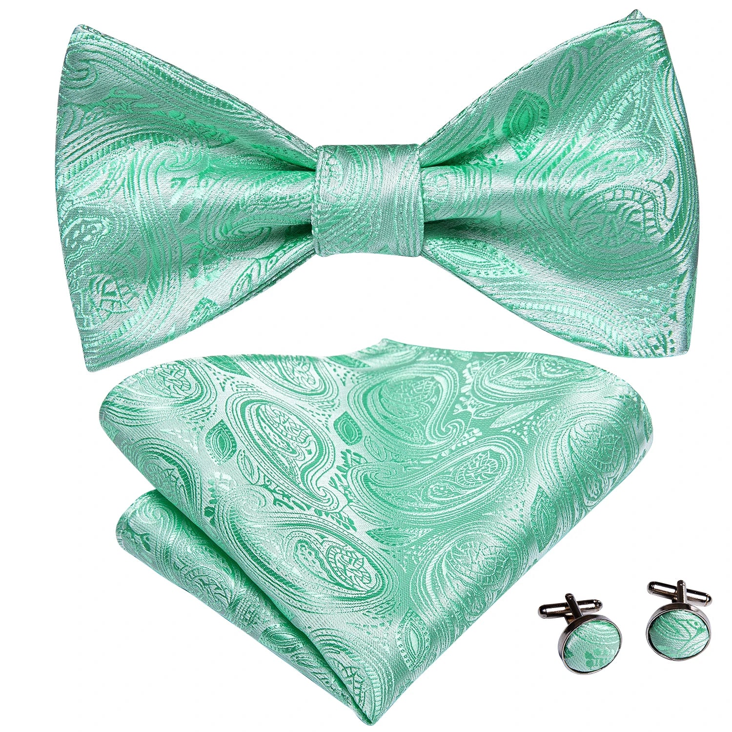 Hi-Tie Silk Mens Self Bow Tie Pocket Square Cufflink Set Butterfly Knot Jacquard Floral Paisley Bowtie for Male Wedding Business