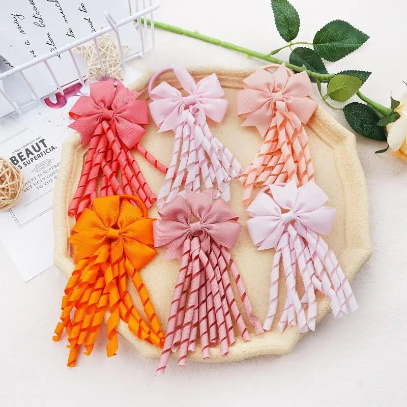 European And American Children's Hair Accessories Cheerleading Stage Streamers Curling Tassel Swallowtail Bow Rubber Band Hair