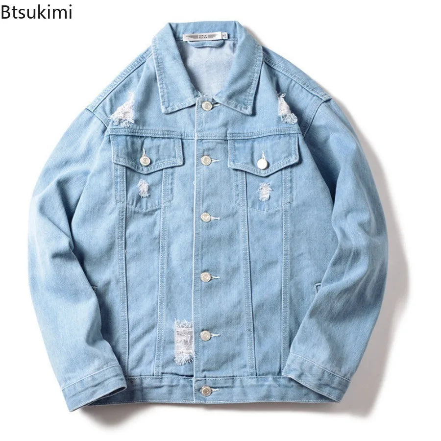 New Men's Vintage Denim Jackets Spring Autumn Handsome Loose Casual Workwear Jacket Fashion High Street Classic Jean Coats Male