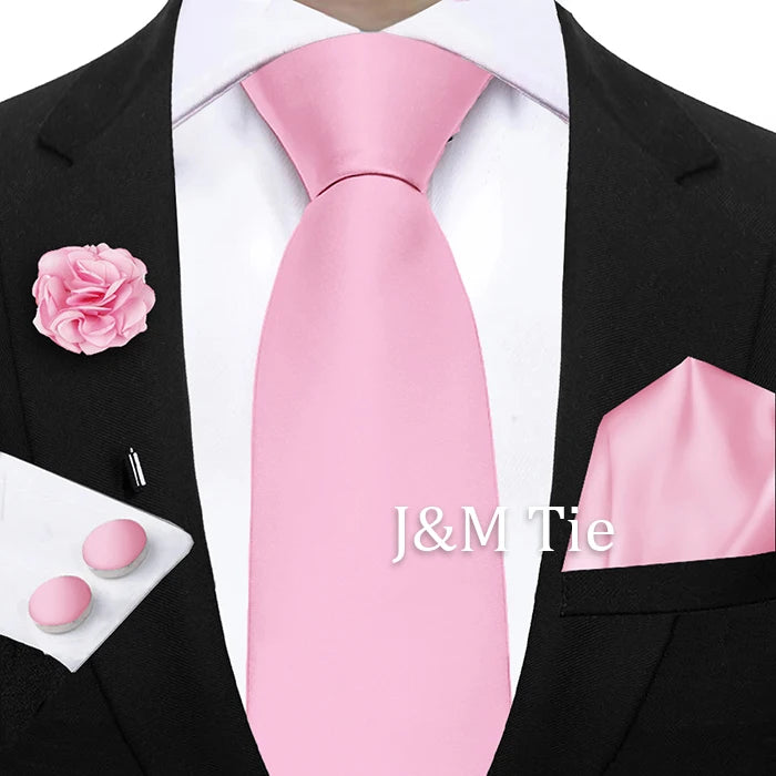 Women & Men Ties Solid NeckTie Pocket Square Brooch Set Men's Wedding Pink Blue Purple Tie Suit Accessories Fit Group Holiday Party